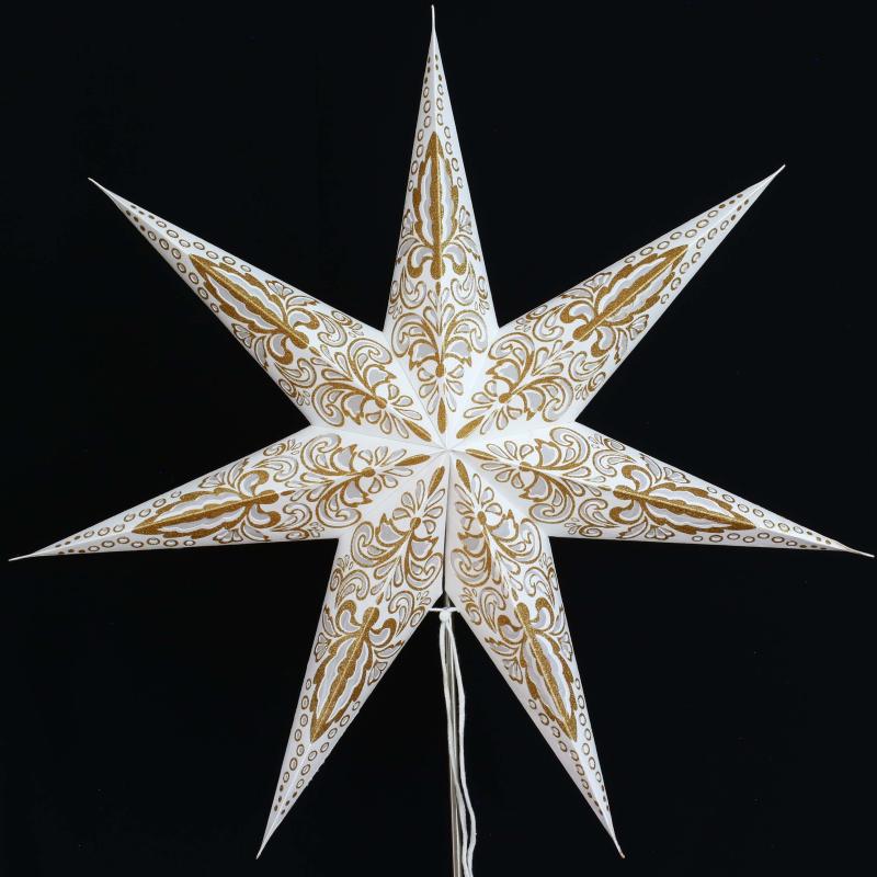 Amar weiß/gold - Faltbarer Leuchtstern, Weihnachtsstern aus Papier mit 7 Zacken, 60 cm